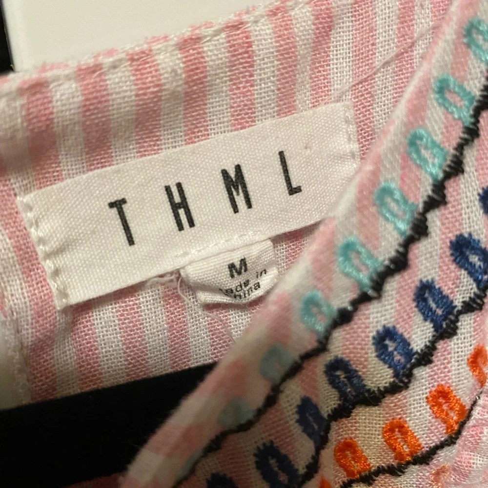 THML Pink Striped Embroidered Ruffle Top - Picture 2 of 9